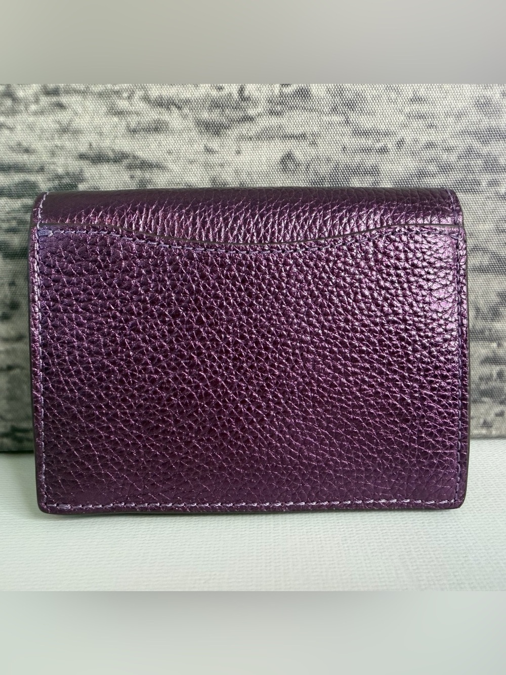 NWT Coach Small Snap Wallet Colorblock Tan Sig Canvas & Metallic Purple 7942 - Picture 2 of 4